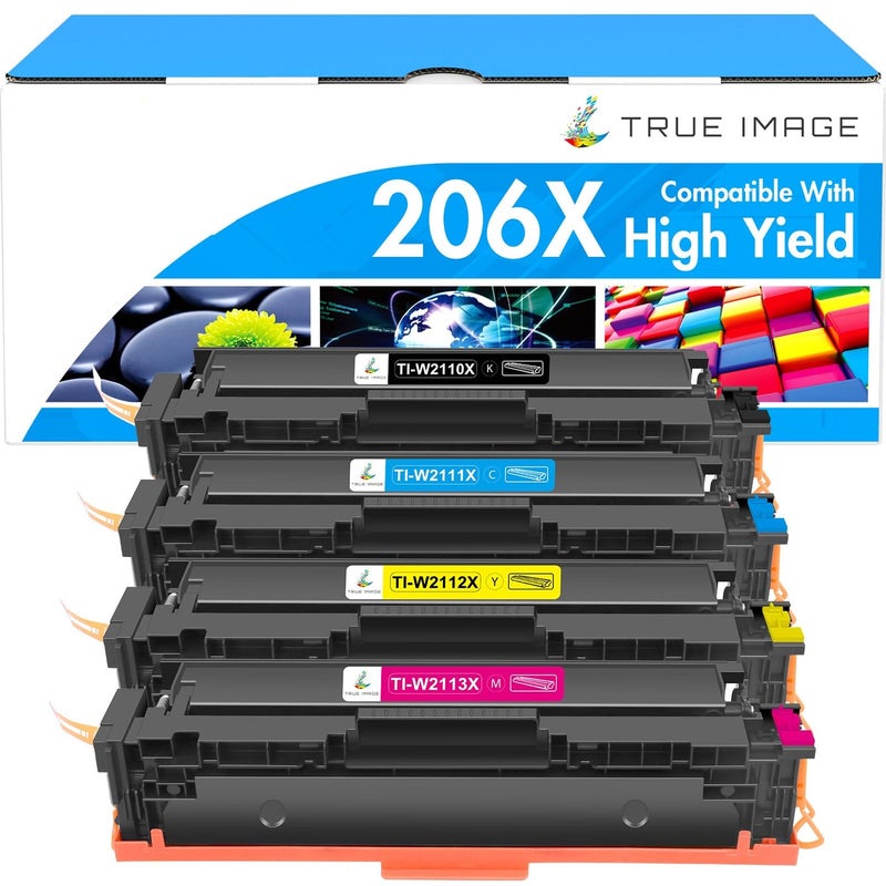 TRUE IMAGE Compatible Toner Cartridges Replacement for HP 206X 206A High Yield for HP Color Pro MFP M283fdw M283cdw M255dw M283 M255 Printer W2110A W2110X (No Chip -Black Cyan Yellow Magenta, 4-Pack) - Image 1